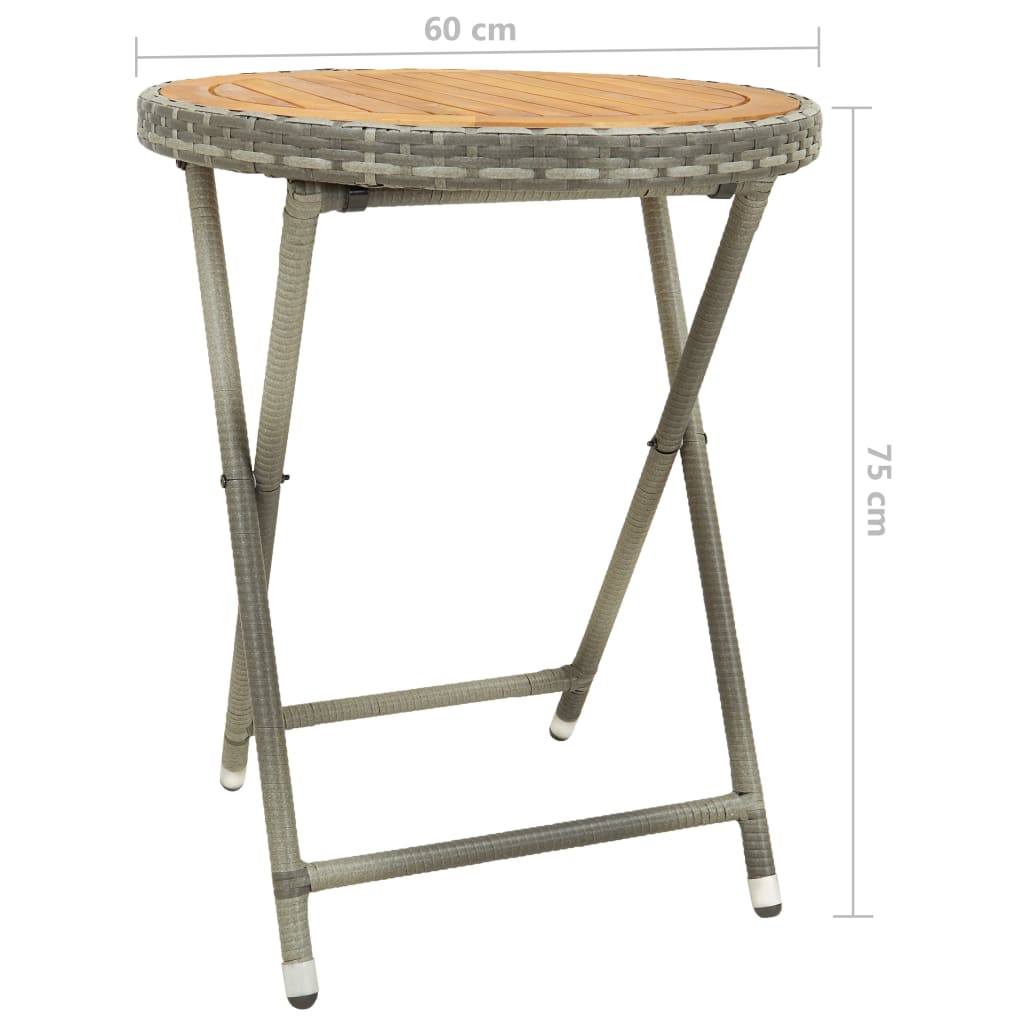 Tea Table Grey 60 cm Poly Rattan and Solid Acacia Wood