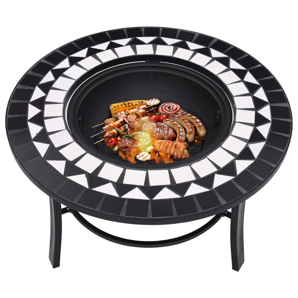 Mosaic Fire Pit Black and White 68cm Ceramic