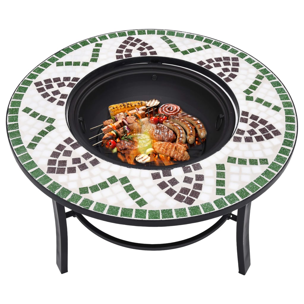 Mosaic Fire Pit Green 68cm Ceramic