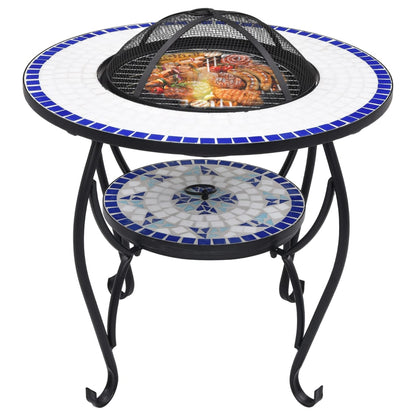 Mosaic Fire Pit Table Blue and White 68 cm Ceramic