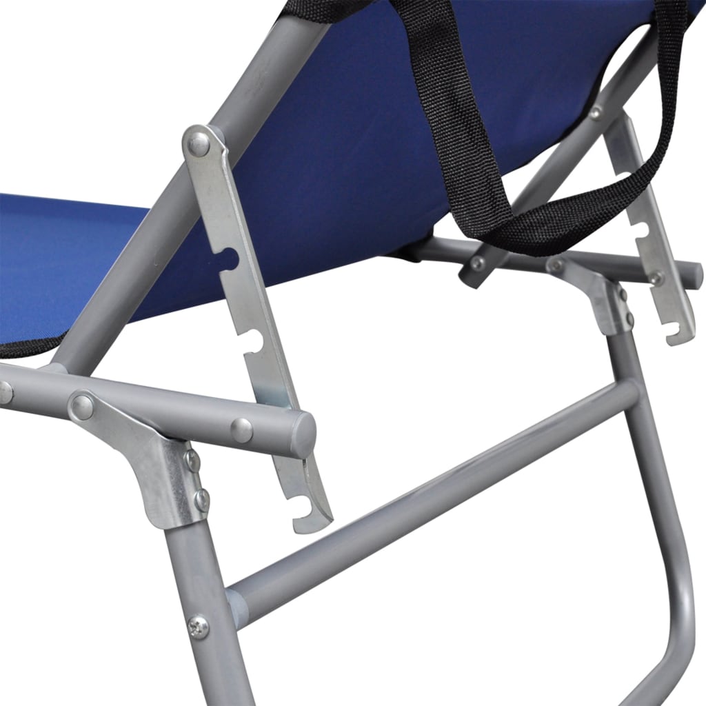 Folding Sun Lounger with Canopy Blue Aluminium