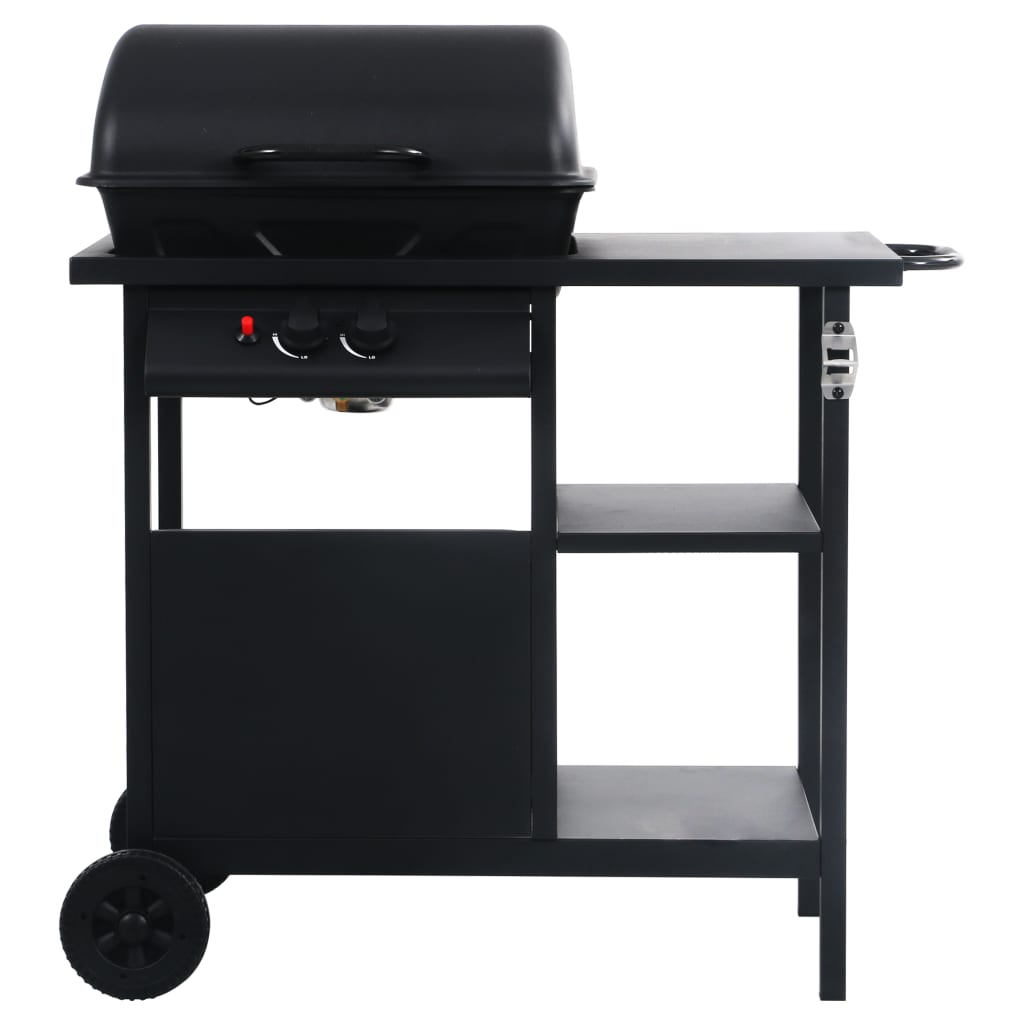 Gas BBQ Grill with 3-layer Side Table Black