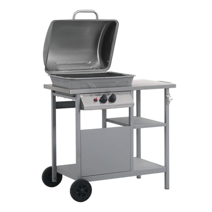 Gas BBQ Grill with 3-layer Side Table Black and Silver