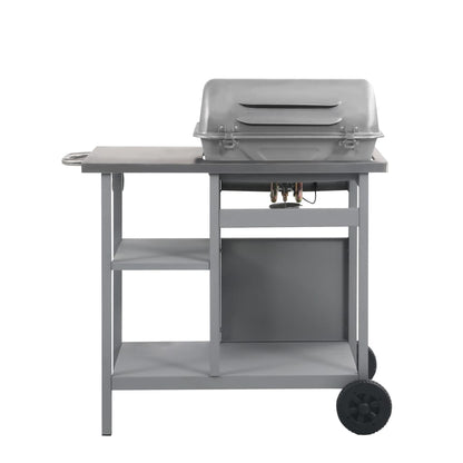 Gas BBQ Grill with 3-layer Side Table Black and Silver