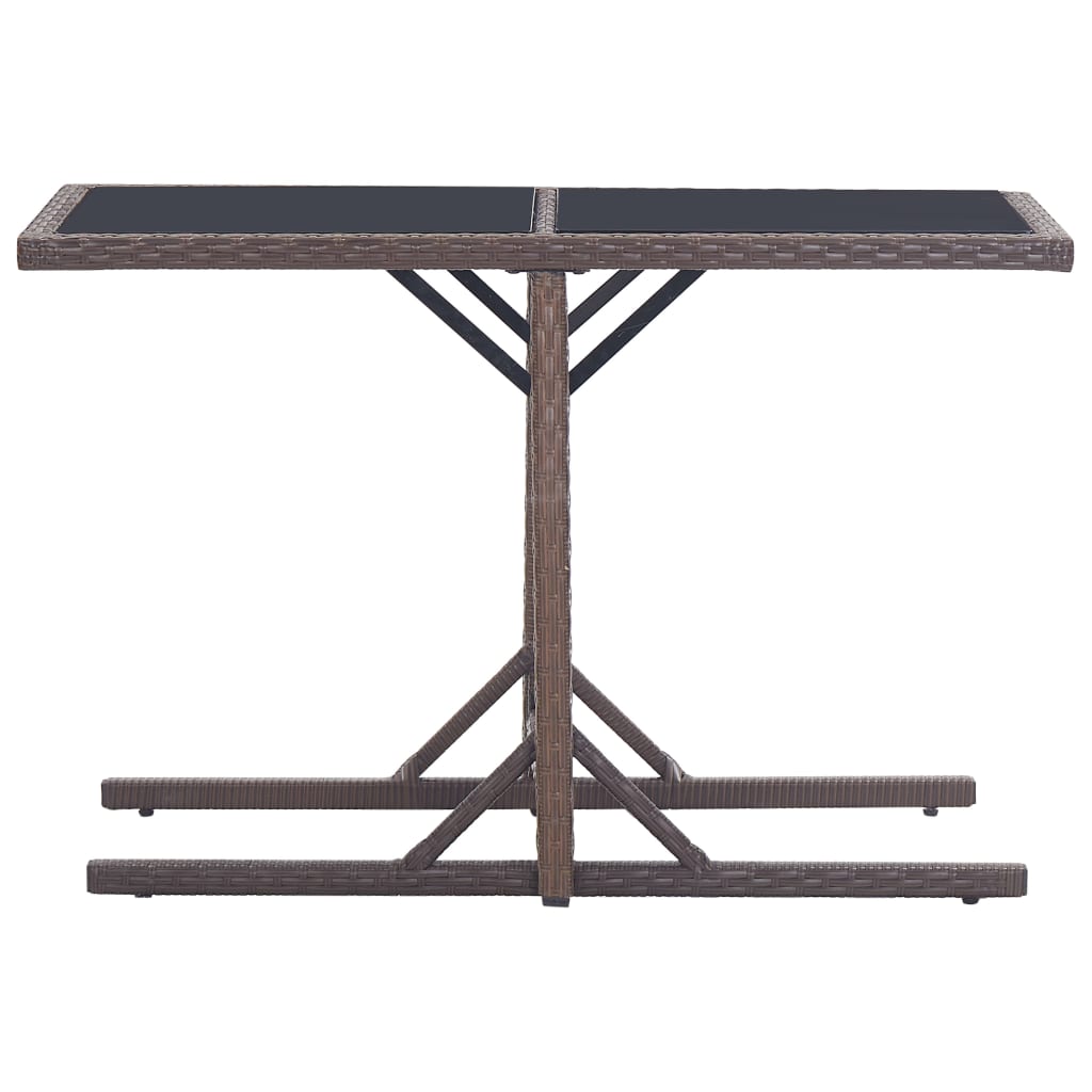 Garden Table Brown 110x53x72 cm Glass and Poly Rattan