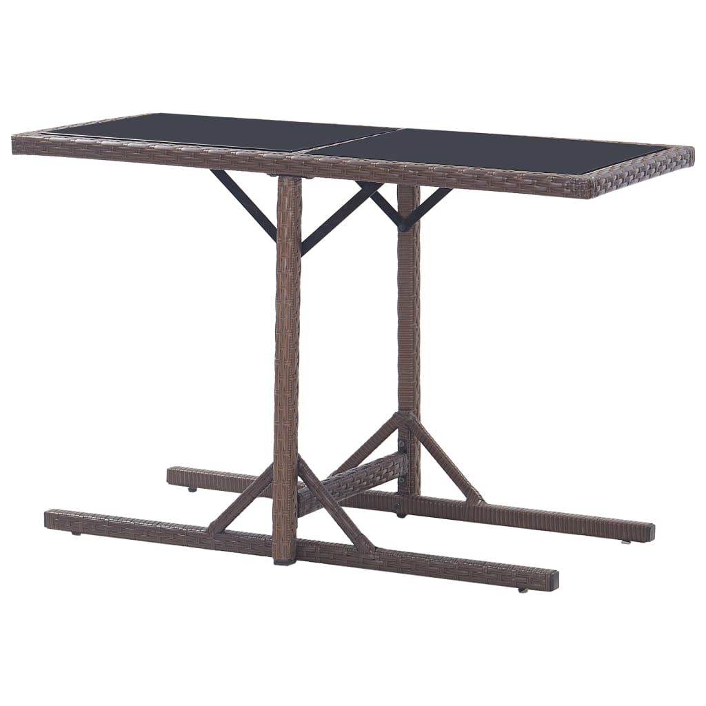 Garden Table Brown 110x53x72 cm Glass and Poly Rattan