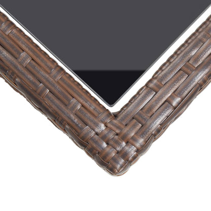 Garden Table Brown 110x53x72 cm Glass and Poly Rattan