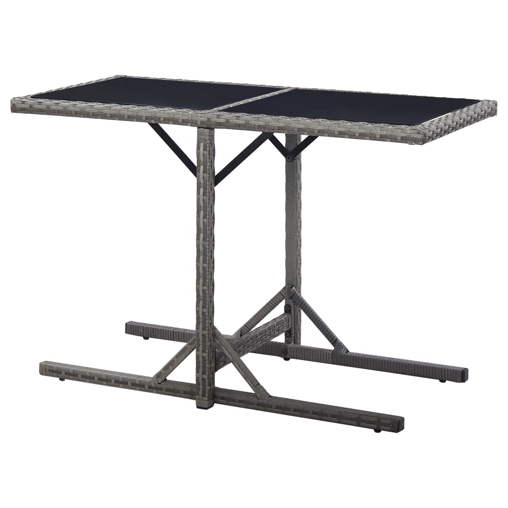 Garden Table Anthracite 110x53x72 cm Glass and Poly Rattan