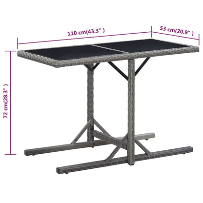 Garden Table Anthracite 110x53x72 cm Glass and Poly Rattan