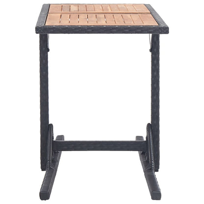 Garden Table Black Solid Acacia Wood and Poly Rattan