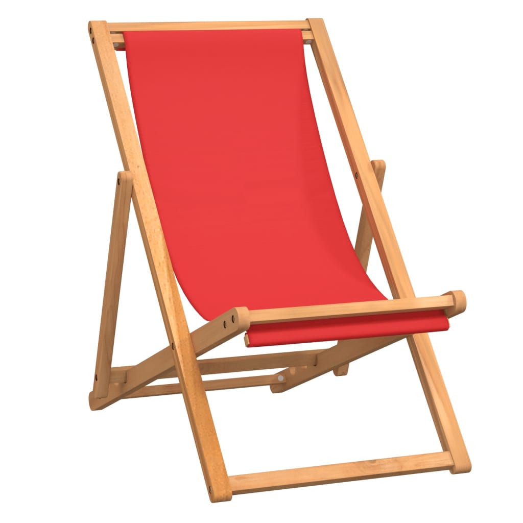 Folding Beach Chair Solid Teak Wood Red