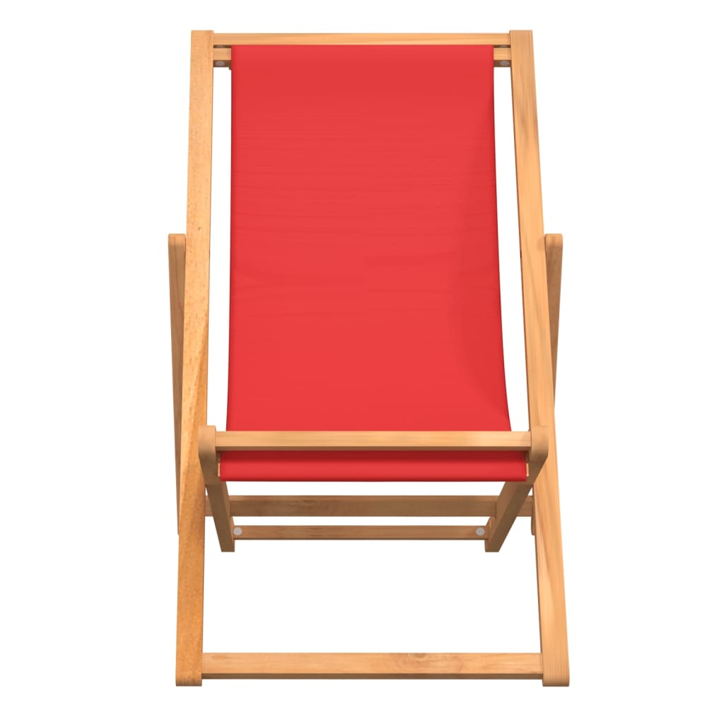 Folding Beach Chair Solid Teak Wood Red