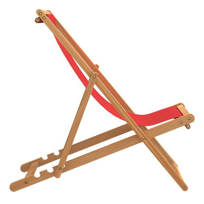 Folding Beach Chair Solid Teak Wood Red