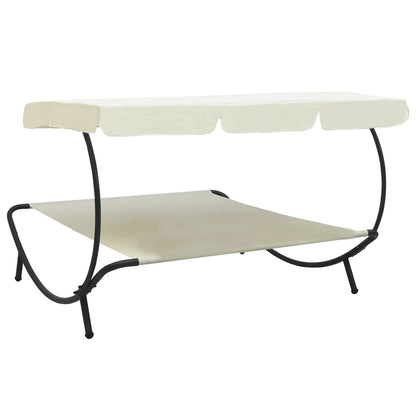 Outdoor Lounge Bed with Canopy Cream White