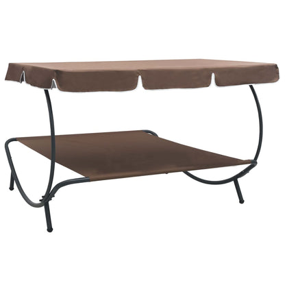 Outdoor Lounge Bed with Canopy Brown