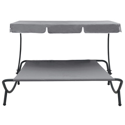 Outdoor Lounge Bed with Canopy Grey