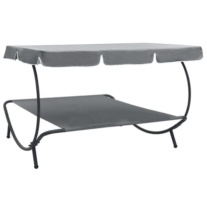 Outdoor Lounge Bed with Canopy Grey