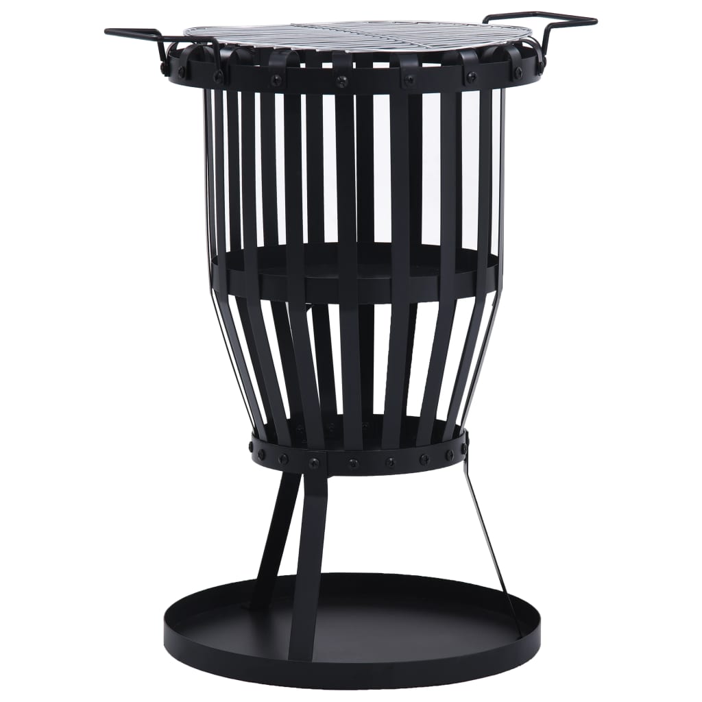 Garden Fire Pit Basket with BBQ Grill Steel 47.5 cm