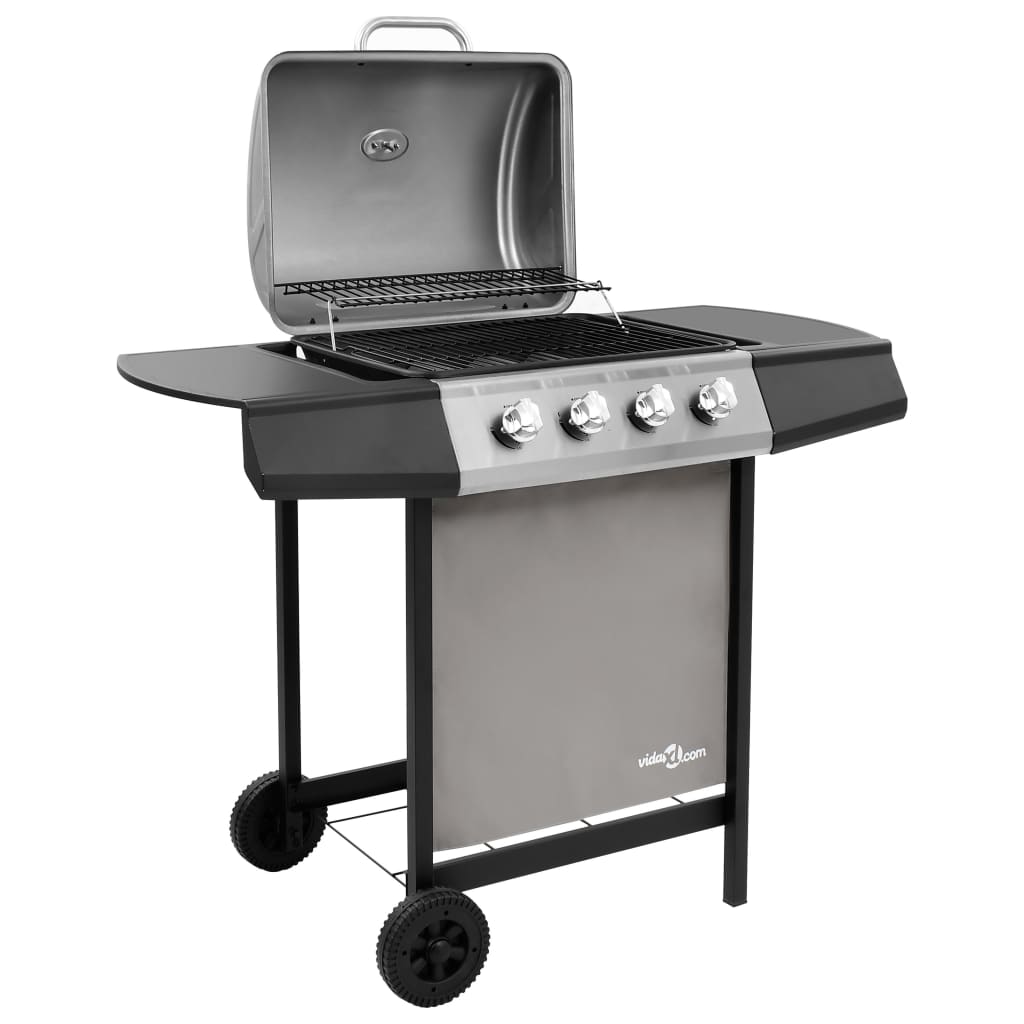 Gas BBQ Grill with 4 Burners Black and Silver (FR/BE/IT/UK/NL only)