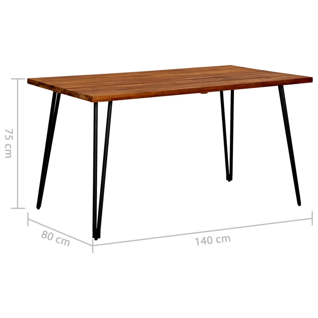 Garden Table with Hairpin Legs 140x80x75 cm Solid Acacia Wood