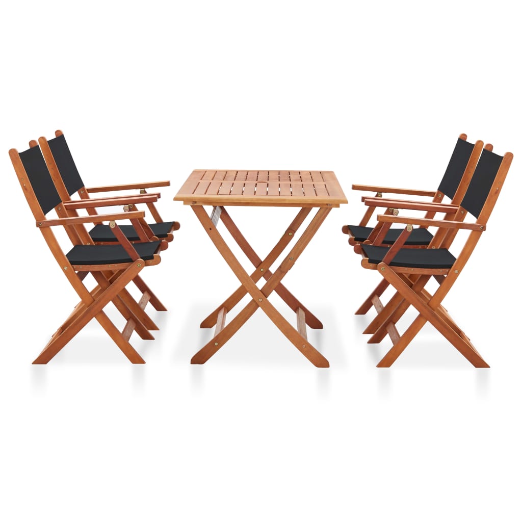 5 Piece Outdoor Dining Set Black Solid Eucalyptus Wood