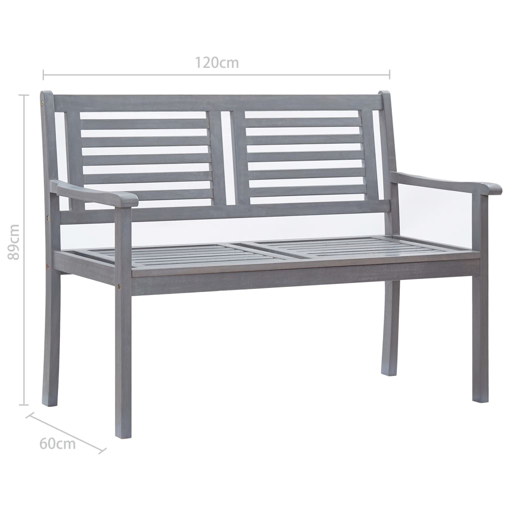 2-Seater Garden Bench 120 cm Grey Solid Eucalyptus Wood