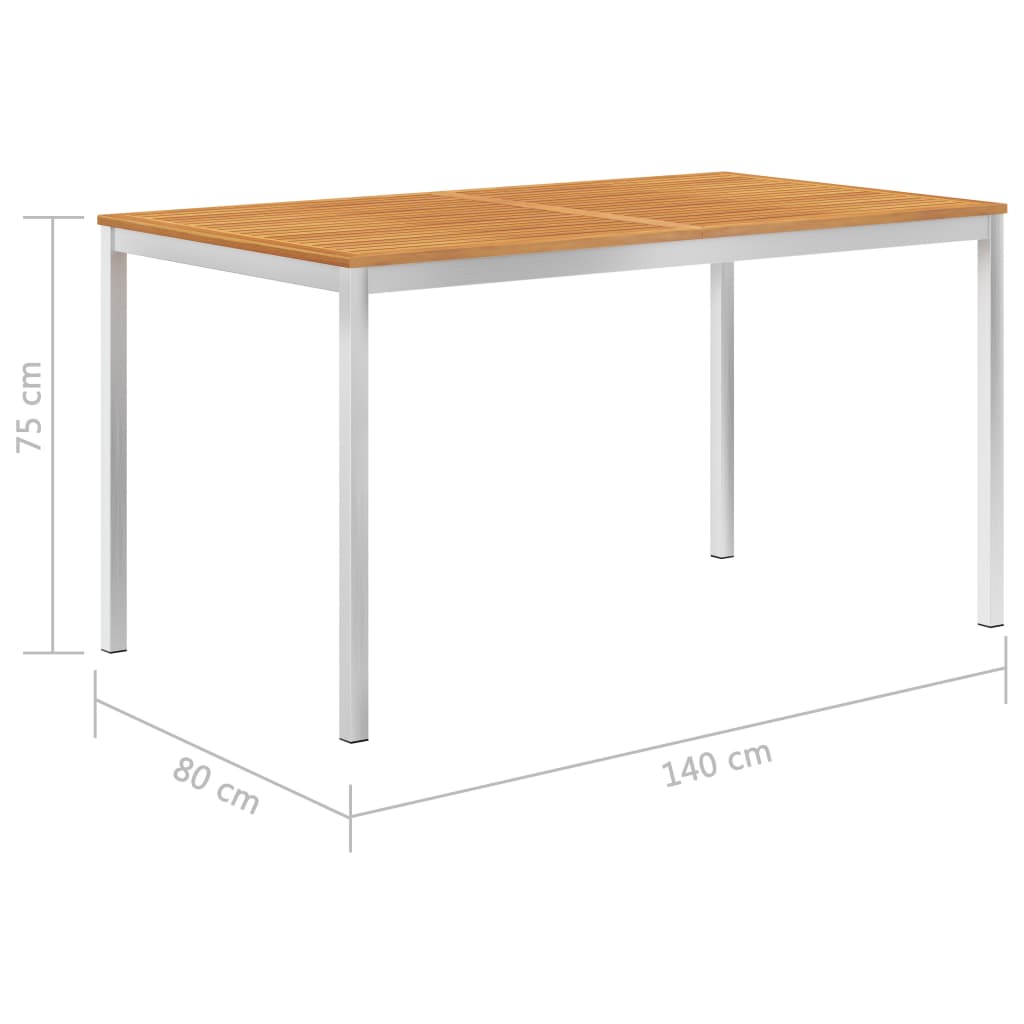 Garden Dining Table 140x80x75 cm Solid Acacia Wood and Stainless Steel