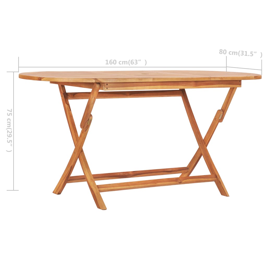 Folding Garden Table 160x80x75 cm Solid Teak Wood