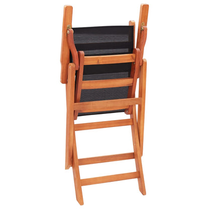 Folding Garden Chairs 2 pcs Black Solid Eucalyptus Wood and Textilene