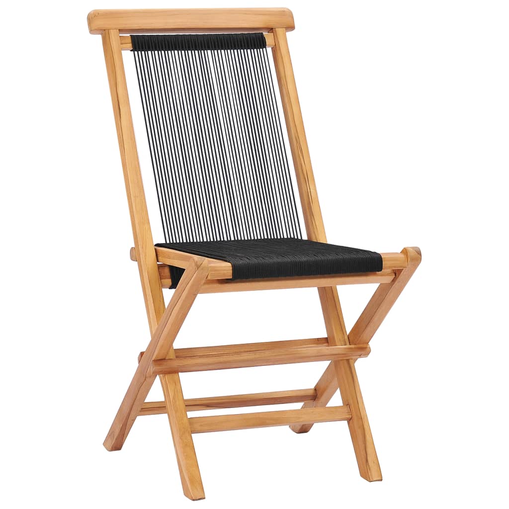 Folding Garden Chairs 2 pcs Solid Teak Wood and Rope