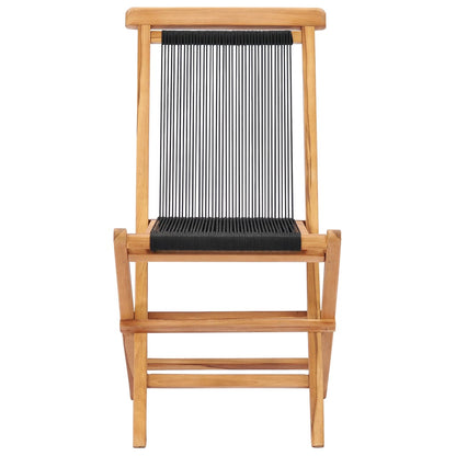 Folding Garden Chairs 2 pcs Solid Teak Wood and Rope