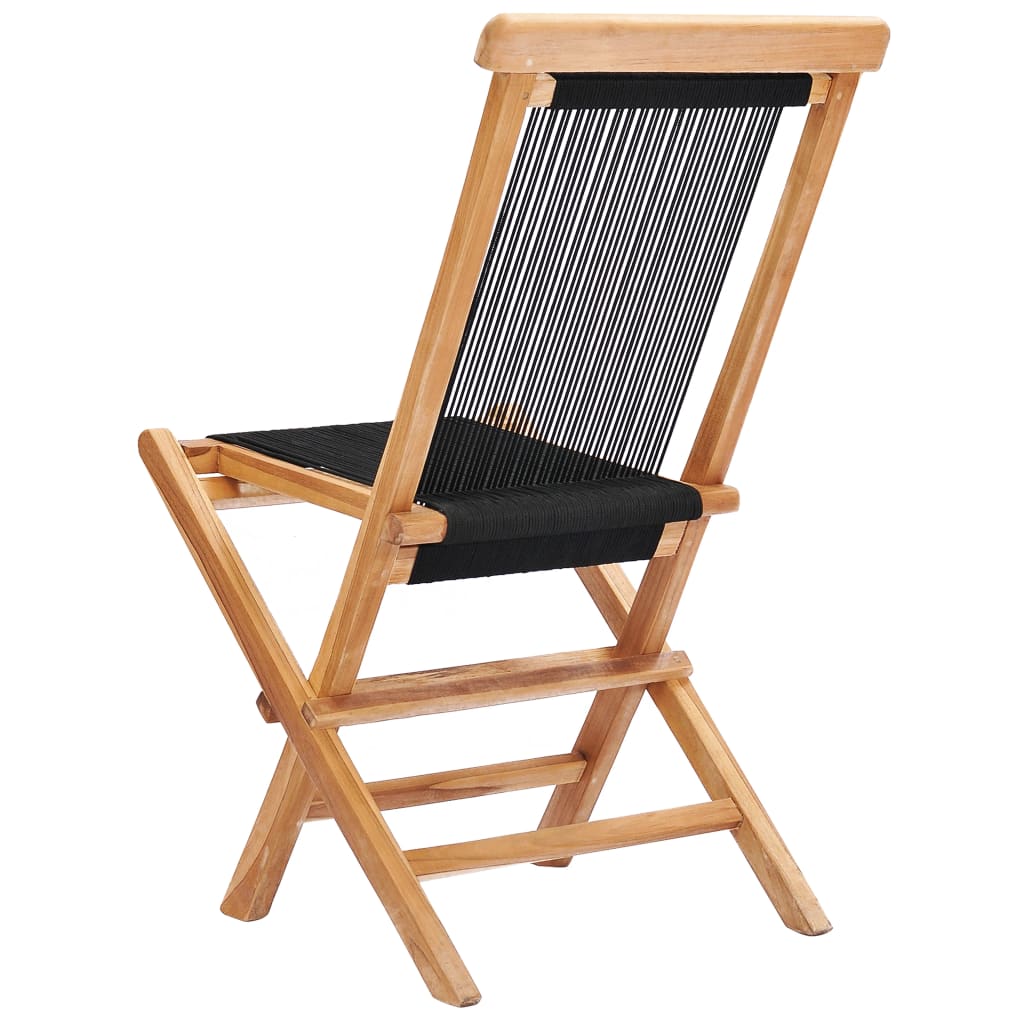 Folding Garden Chairs 2 pcs Solid Teak Wood and Rope