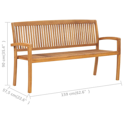 3-Seater Stacking Garden Bench 159 cm Solid Teak Wood