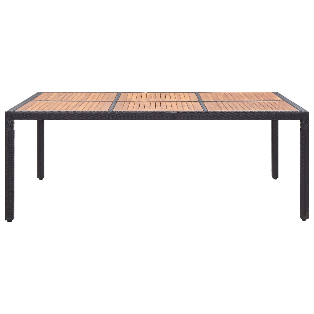 Garden Table Black 200x150x74 cm Poly Rattan and Acacia Wood