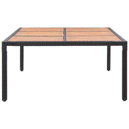 Garden Table Black 200x150x74 cm Poly Rattan and Acacia Wood