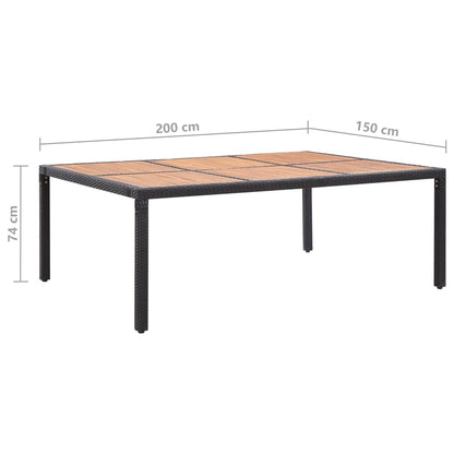 Garden Table Black 200x150x74 cm Poly Rattan and Acacia Wood