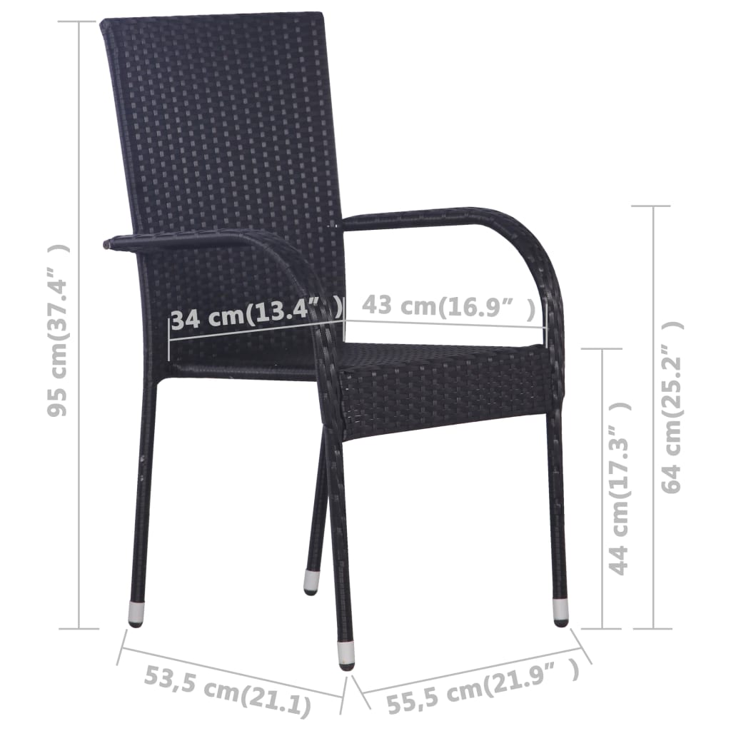 Stackable Outdoor Chairs 4 pcs Poly Rattan Black