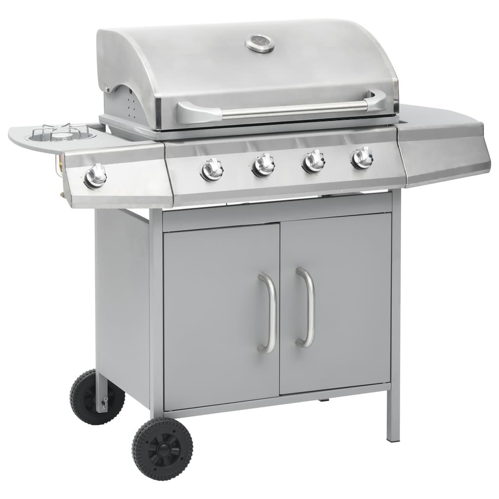 Gas Barbecue Grill 4+1 Cooking Zone Silver Stainless Steel