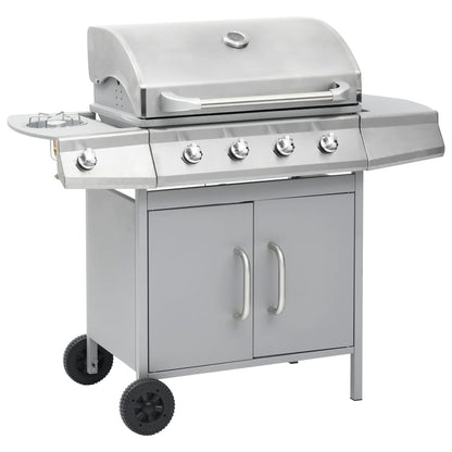 Gas Barbecue Grill 4+1 Cooking Zone Silver Stainless Steel