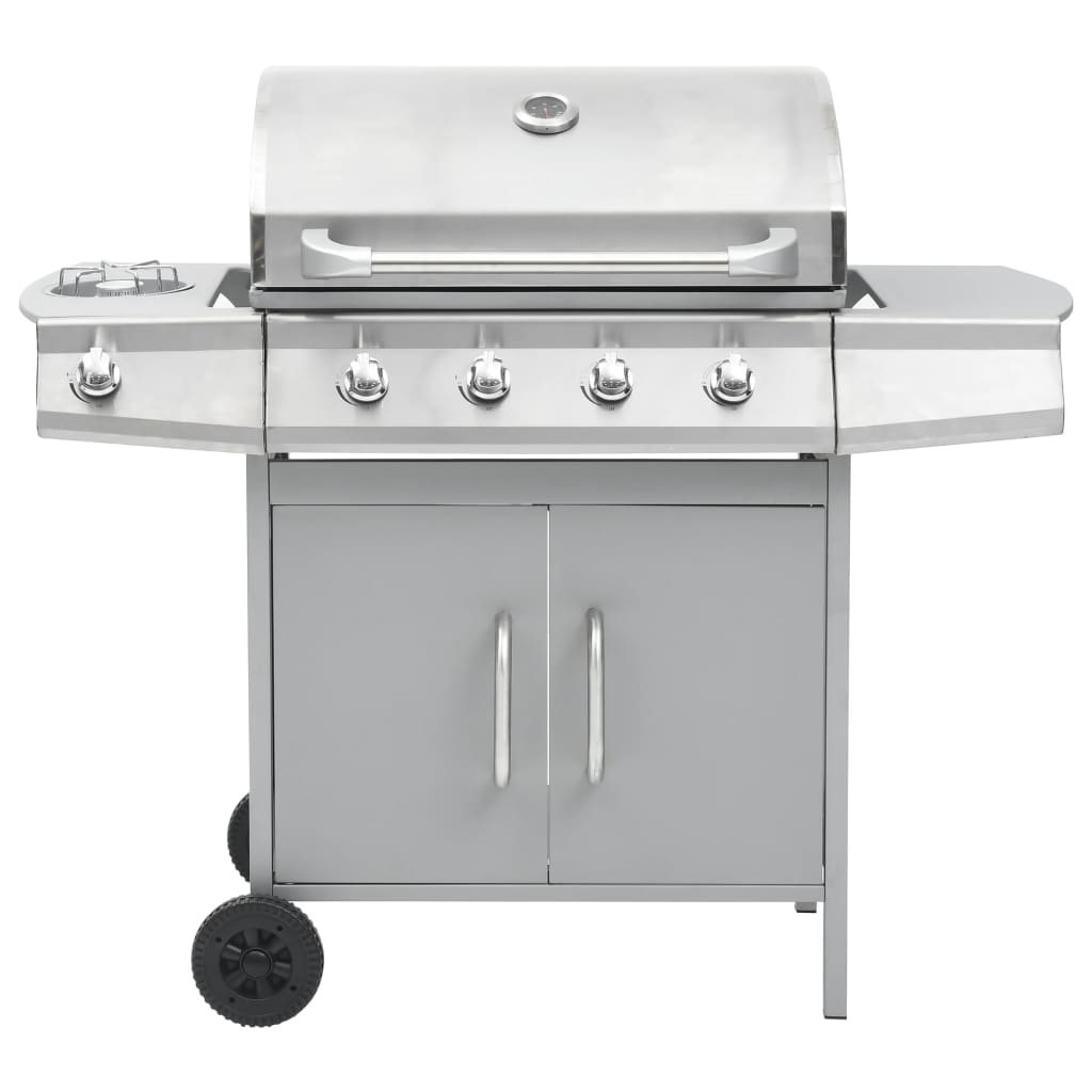 Gas Barbecue Grill 4+1 Cooking Zone Silver Stainless Steel