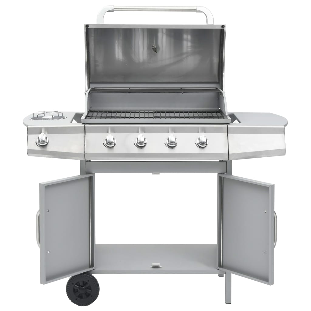 Gas Barbecue Grill 4+1 Cooking Zone Silver Stainless Steel