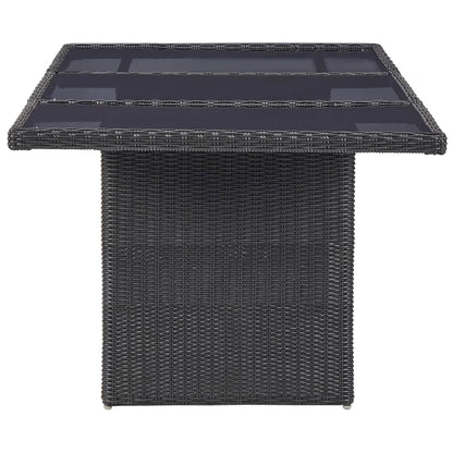 Garden Dining Table Black 200x100x74 cm Glass and Poly Rattan