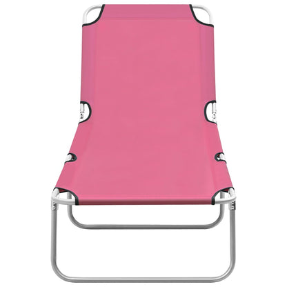 Folding Sun Lounger Steel and Fabric Pink