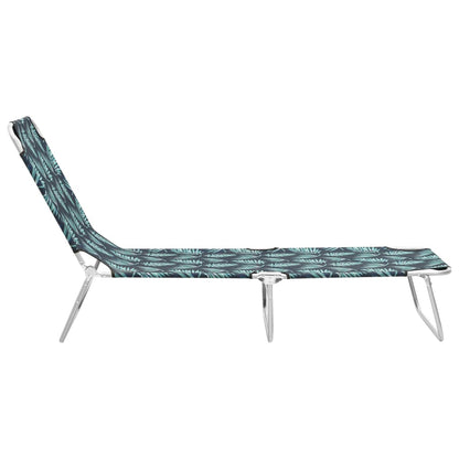 Folding Sun Lounger Steel and Fabric Leaves Print