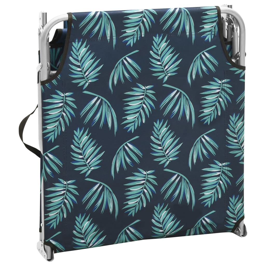 Folding Sun Lounger Steel and Fabric Leaves Print