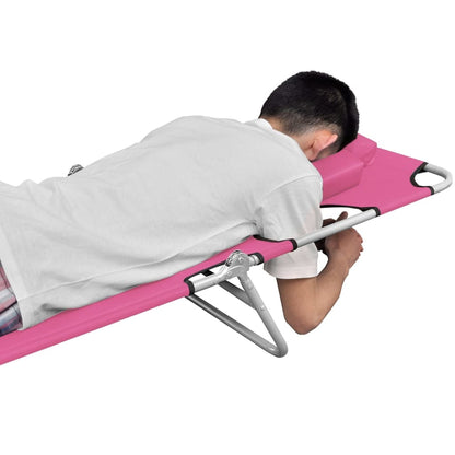 Folding Sun Lounger with Head Cushion Steel Magento Pink