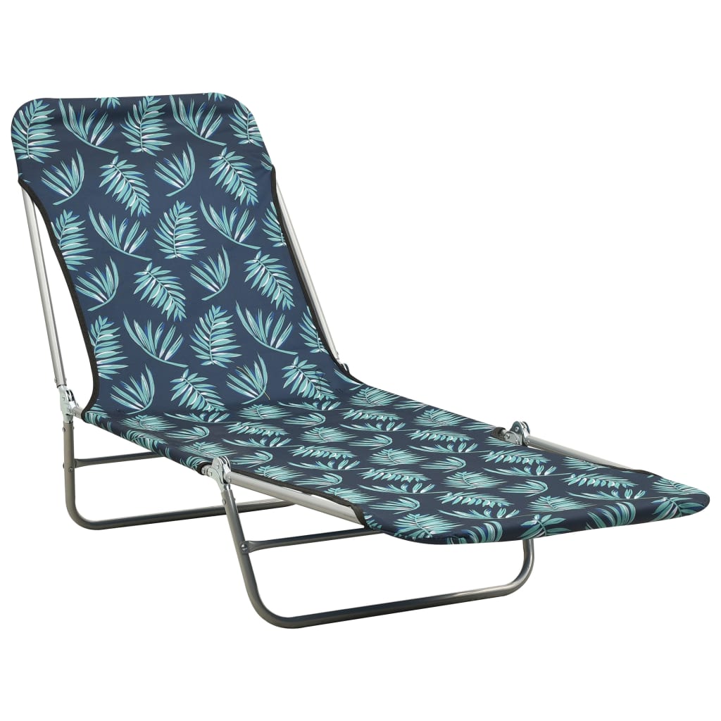 Folding Sun Loungers 2 pcs Steel and Fabric Leaf Pattern