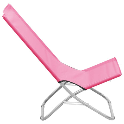 Folding Beach Chairs 2 pcs Pink Fabric