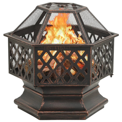 Rustic Fire Pit with Poker 62x54x56 cm XXL Steel