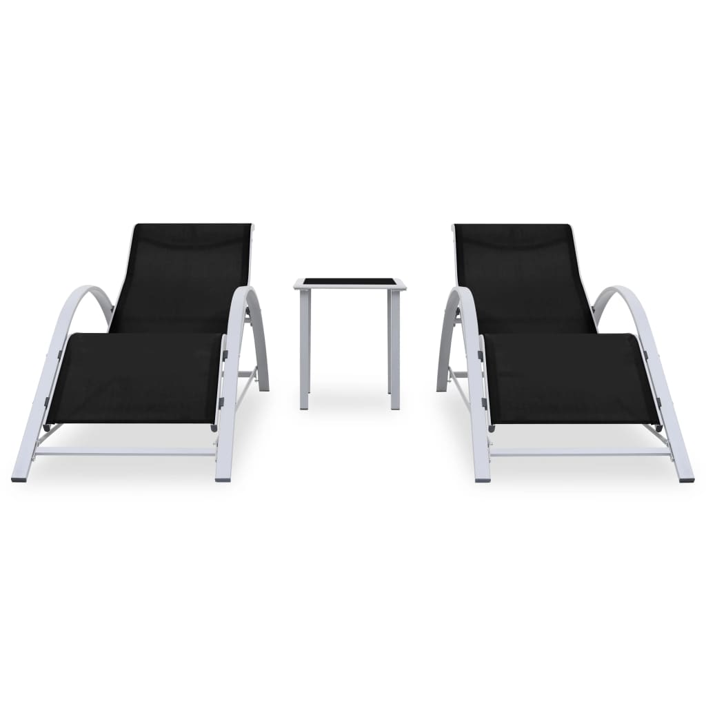 Sun Loungers 2 pcs with Table Aluminium Black